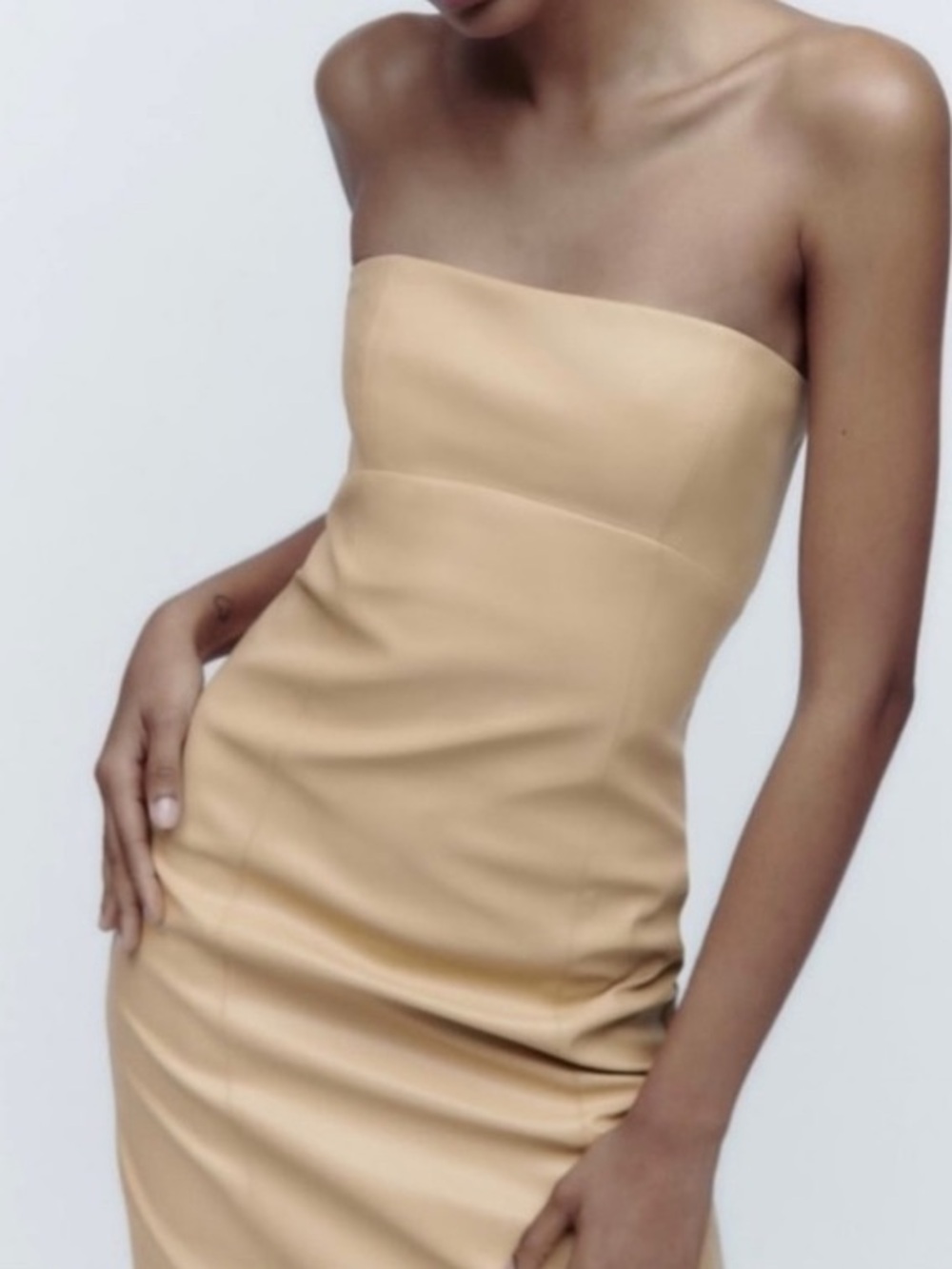 Zara faux leather strapless 
BLOGGERS FAVORITE
 Cream Midi Dress Size M NWOT - Picture 8 of 15